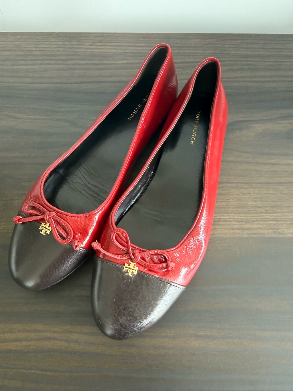 Tory Burch Red And Brown Leather Two-Tone Ballet Flats